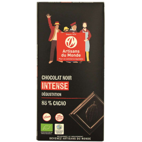 Chocolat noir intense 100 gr, cacao 85% bio