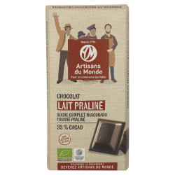 Chocolat au lait praliné 100 gr, cacao 33% bio