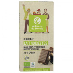 Chocolat au lait noisettes 100 gr, cacao 32% bio