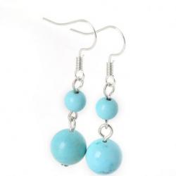 Boucles d'oreilles pendantes 2 boules Howlite turquoise