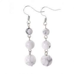 Boucles d'oreilles pendantes 3 boules Howlite blanche