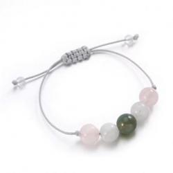 Bracelet Porte-bonheur "Amour". Agate mousse, quartz rose, pierre de lune.