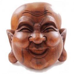 Masque du Bouddha rieur en bois sculpté 20cm