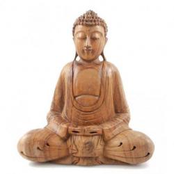 Statue Bouddha assis en position du lotus 30cm Bois sculpté main