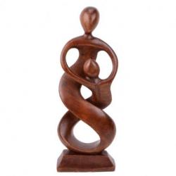 Statue abstraite Union Parent-Enfant 30cm en bois Teinté