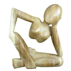 Statue abstraite "Le Penseur" 40cm en bois Brut