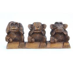 Les 3 singes "secret du bonheur" en bois massif 7cm