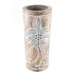 Porte-parapluie ou vase en bois 50cm décor Palmier