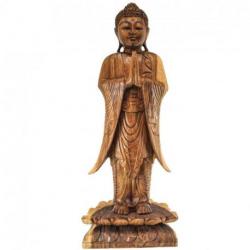 Sculpture artisanale Bouddha debout 100cm en Bois de Suar teinte naturelle