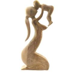 Statue abstraite Maman et Bébé 50cm en bois Blanc Cérusé